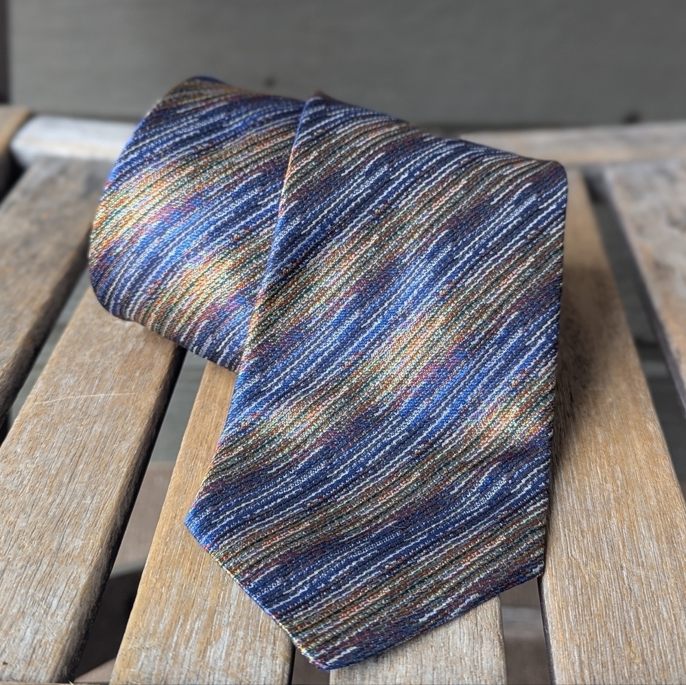 Missoni Cravatte 100% Silk Tie Blue Colorful Made in Italy